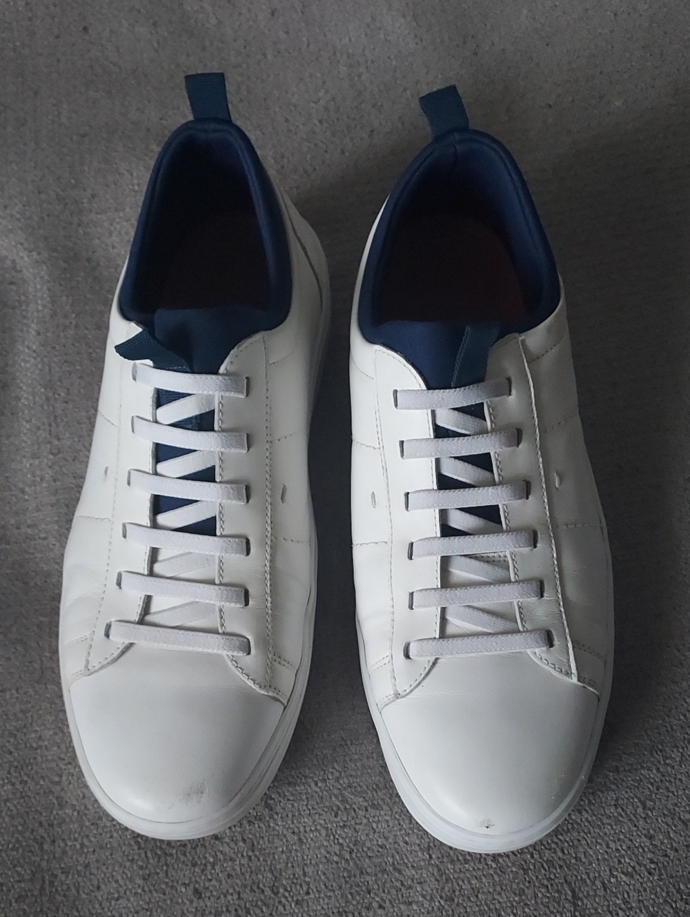 Martin Dingman Men's Leather White Sneakers with Navy Trim Casual Shoes Sz-9.5